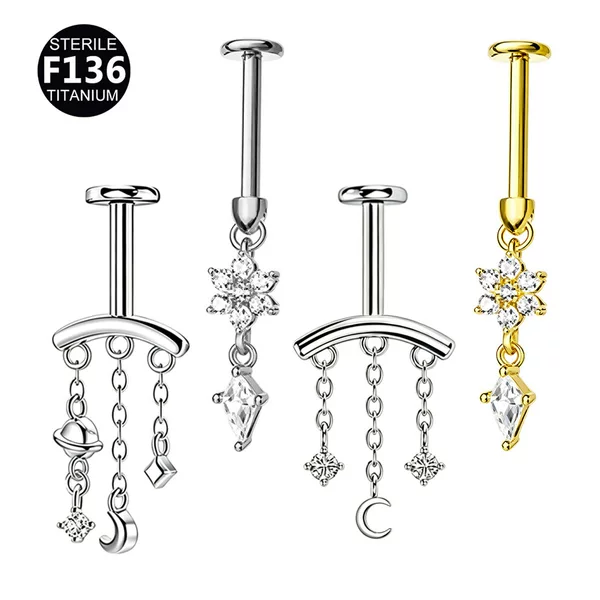 F136 Titanium Flower Inverted Helix Piercing 0.9 Planet Pendant Internal Thread Lip Piercing Ear Stud Ear Bone Piercing Jewelry