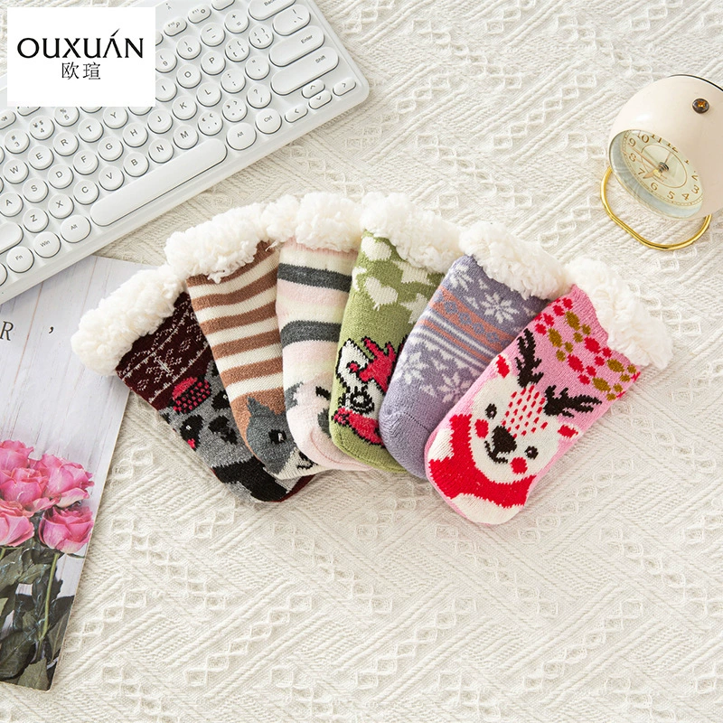 Осенне-зимние толстые теплые детские носки на флисовой подкладке, бархатные носки с мультяшным милым котом, домашние носки для пола