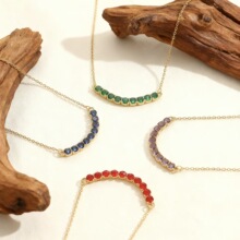 跨境新款彩钻锆石微笑项链吊坠项链女时尚轻奢高级感锁骨链毛衣链