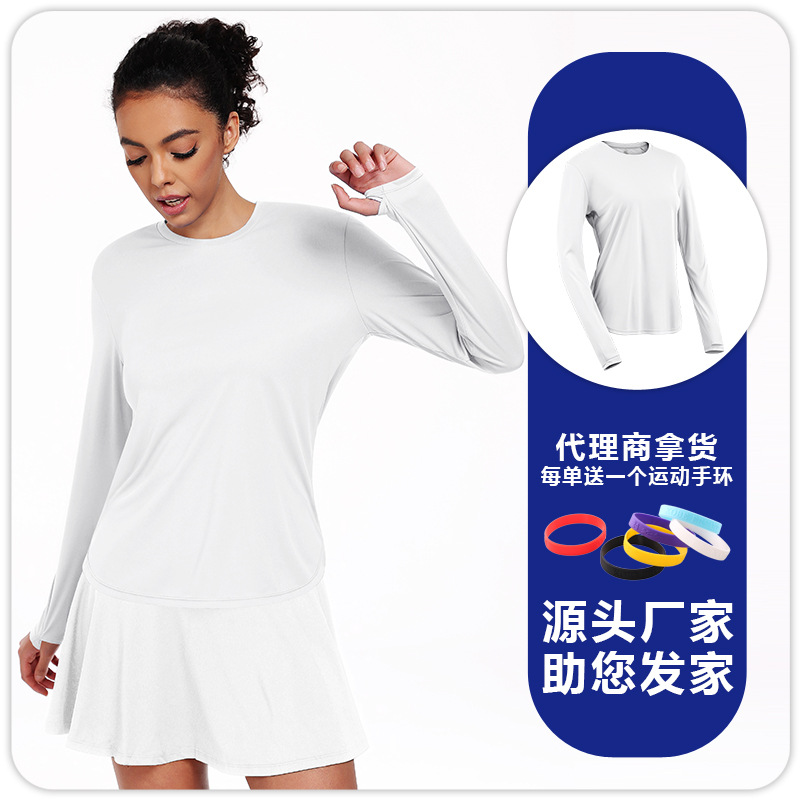 Camiseta de mangas largas protectoras solares de mujer otoño y invierno secado rápido chaqueta deportiva transpirable correr al aire libre acondicionamiento físico con agujeros de dedos ropa de yoga