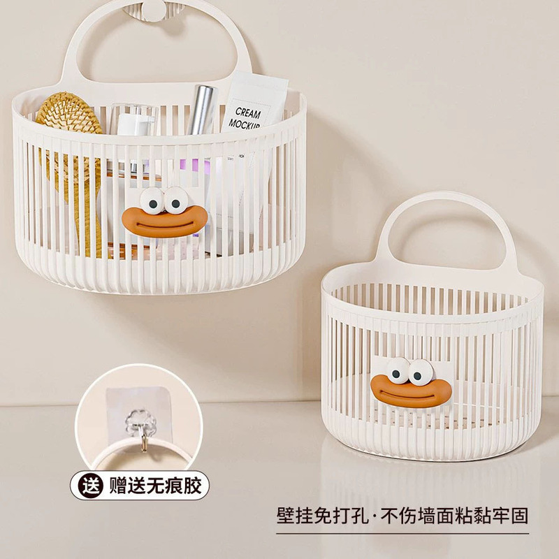 かわいい壁掛け収納バスケット多機能キッチンバスルームトイレ小さなハンギングバスケットパンチフリー壁掛け収納棚|undefined