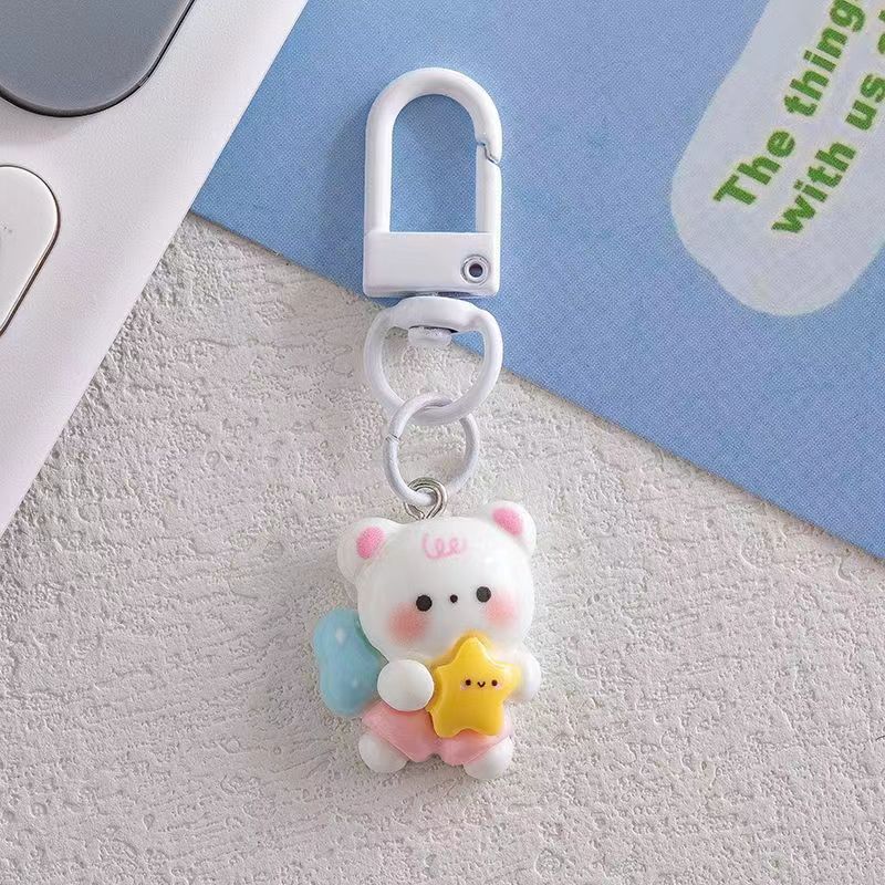 Moon Bear Keychain Resina de dibujos animados joyas pequeños regalos DIY adorable pequeño colgante accesorios de colgante caliente