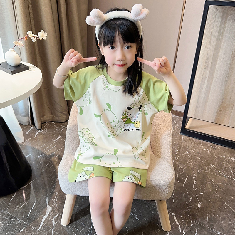 2025 New Girls Pajamas Summer Thin Short Sleeve Medium and Large Children Girls Summer Cartoon Cute Loose Home Clothes 2025 New Girls Pajamas Summer Thin Short Sleeve Medium and Large Children Girls Summer Cartoon Cute Loose Home Clothes