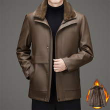 男士真pu皮衣男皮毛一体2025冬季新款加绒加厚黄金雕皮夹克外套潮