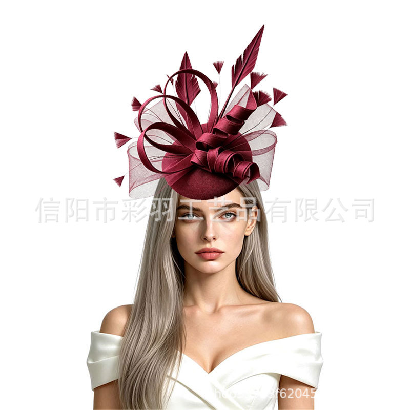Cross-Border Mesh Fascinator Bridal Wedding Banquet Headpiece, Vintage Cheongsam Catwalk Hair Accessory, Horse Racing Festival Fascinator