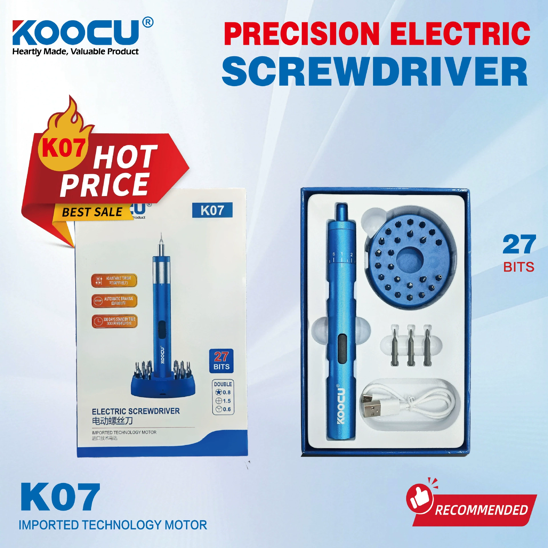 KOOCU 27-битная электрическая отвертка с головкой винта, бытовая перезаряжаемая ручная прецизионная электрическая отвертка, набор