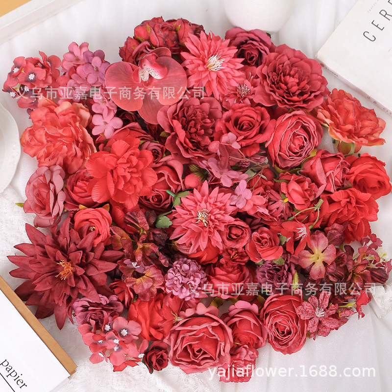 Artificial Flowers for Weddings, Red Series DIY Materials, Rose Flowers, Peonies, Hydrangeas, Fake Flowers with a High-End and Realistic Feel Artificial Flowers for Weddings, Red Series DIY Materials, Rose Flowers, Peonies, Hydrangeas, Fake Flowers with a High-End and Realistic Feel