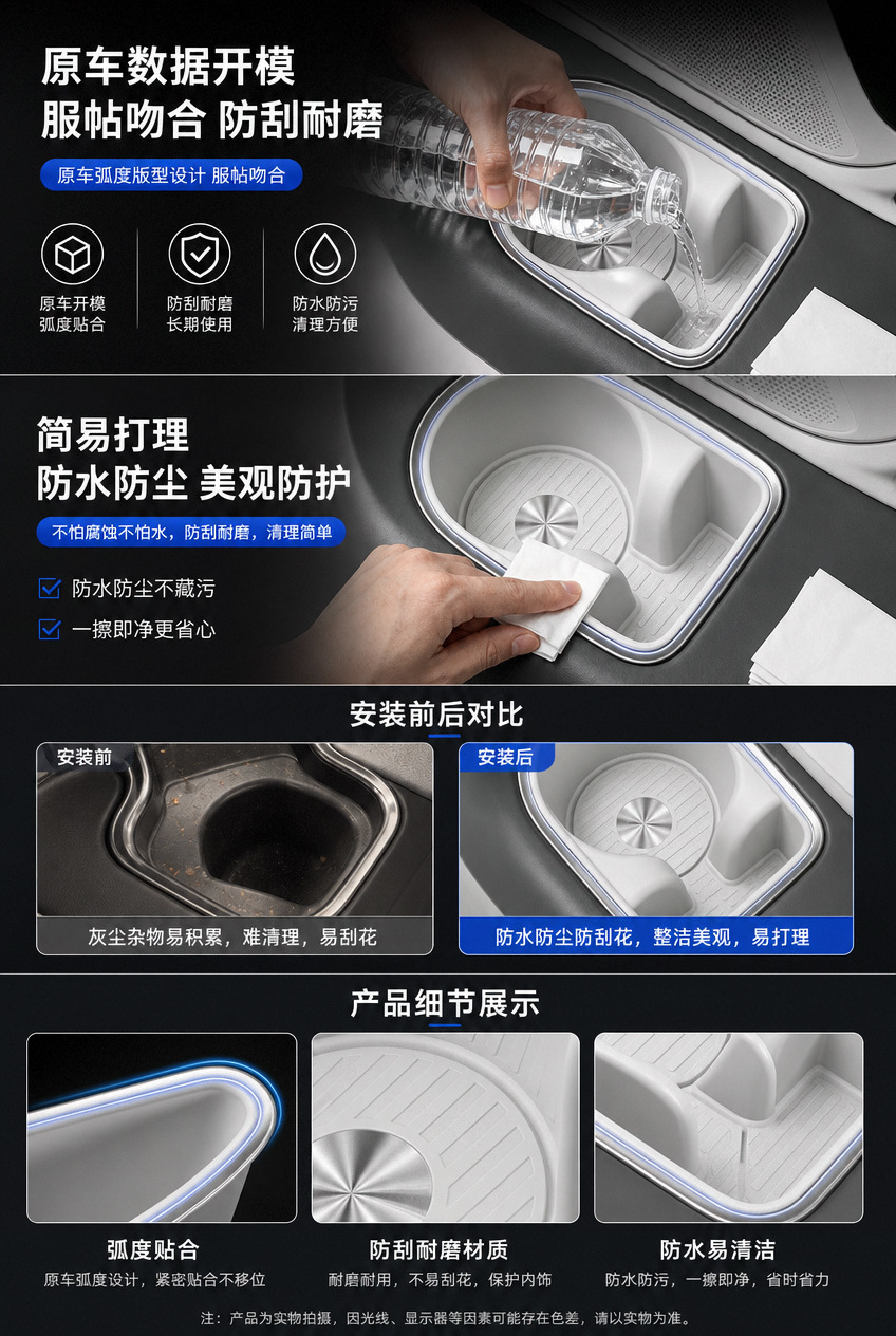 Suitable for 26 models of the Ideal L9, silicone mat for three-row cup holders, non-slip cup covers, car interior decoration upgrade and modification accessories
