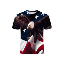 跨境亚马逊夏款 美国白头鹰星条旗3D印花 休闲短袖T恤