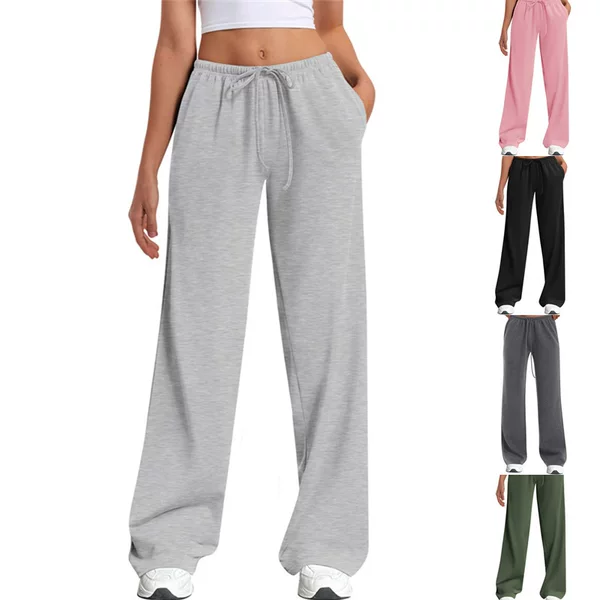 2025 European and American Amazon Women's Wide Leg Sports Pants Loose Low Waist Sports Pants Drawstring Elastic Pocket in stock