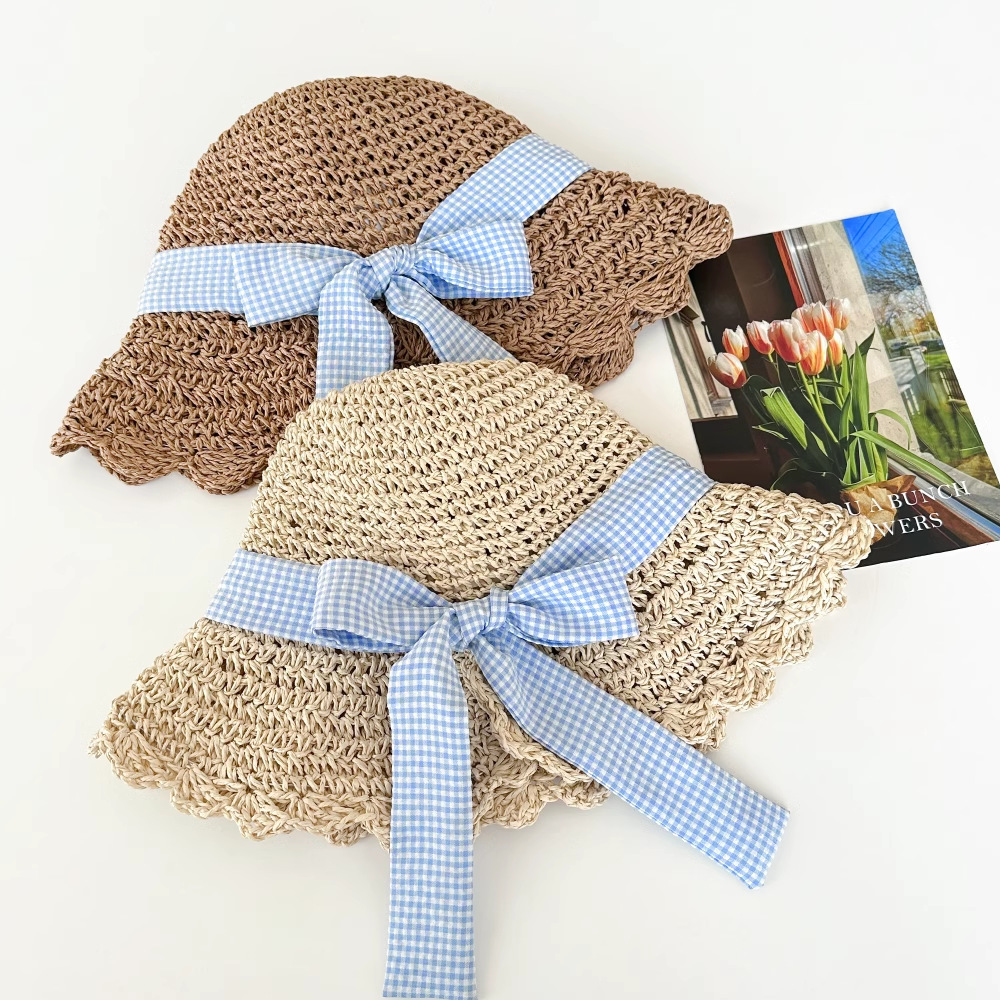 El ciervo blanco con arco correa sombrero de paja de vacaciones de verano para viajar sombrero de sombrero de sombrero de paja de protección solar