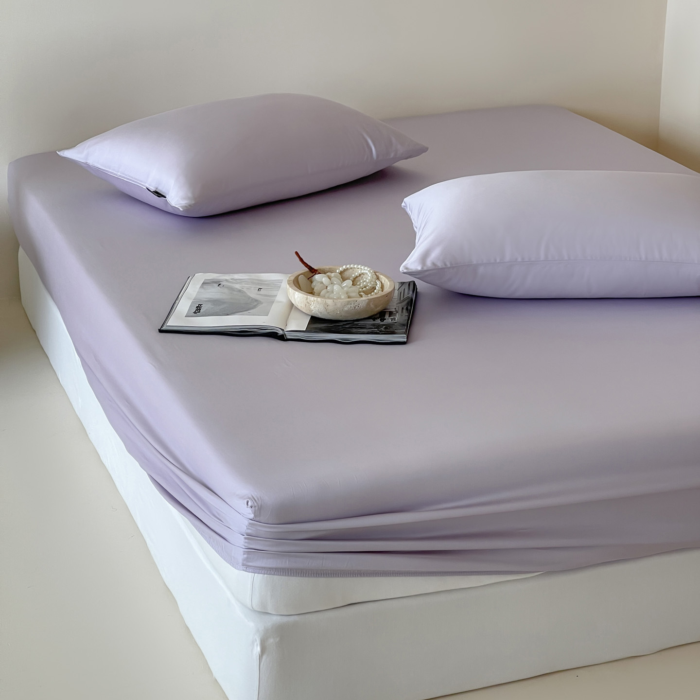 Minimalist Style Cool Breeze Solid Color Tencel Single-Piece Fitted Sheet 1.5 1.8m Tencel Silky Bed Cover Non-Slip
