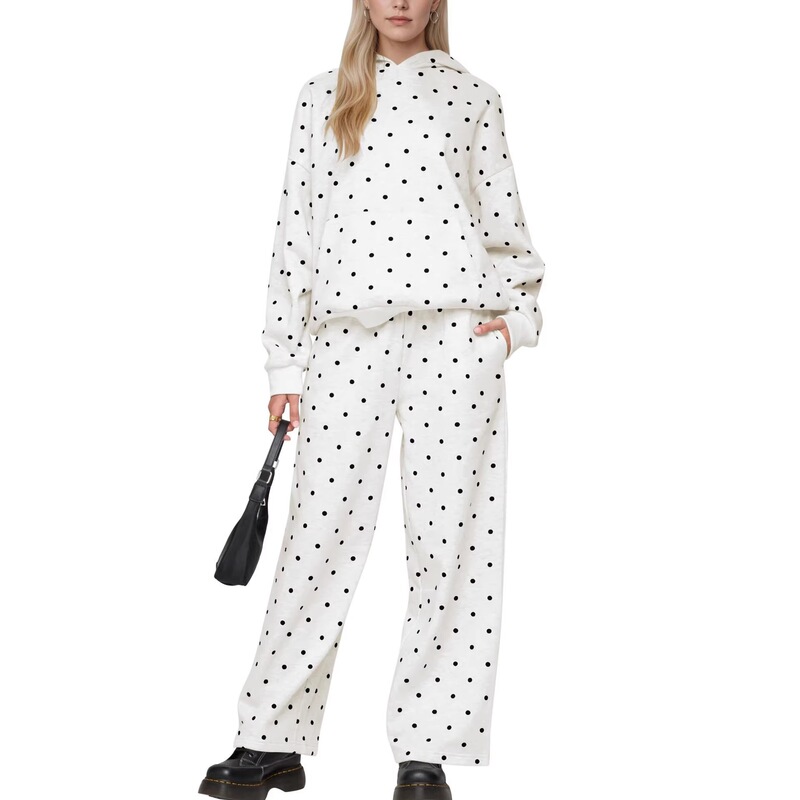 Cross-Border Amazon European and American Women's Clothing Ins Style Spring Fashion Casual Versatile Polka Dot Print Loose Sweatshirt Set Cross-Border Amazon European and American Women's Clothing Ins Style Spring Fashion Casual Versatile Polka Dot Print Loose Sweatshirt Set