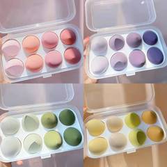 Factory Direct Supply 8-Piece Ultra Soft Wet and Dry Dual-Use Powder Puff Makeup Egg Beauty Egg Storage Box Set, Dropshipping One Piece