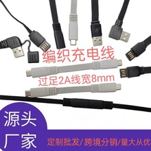 廠家定制Type-c雙頭編織充電線20V3A60W寬8mm3芯長10Cm快充電源線