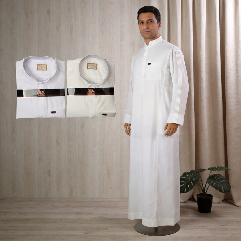 【927-104-8】Hasan Factory Robe Turkish Men's Loose-Fitting Small Stand-Up Collar Design White Thobe 【927-104-8】Hasan Factory Robe Turkish Men's Loose-Fitting Small Stand-Up Collar Design White Thobe