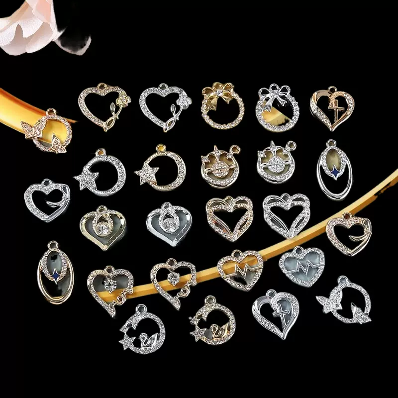 新款镶钻石手工diy合金配件爱心形水钻鞋花新娘头饰耳环项链吊坠