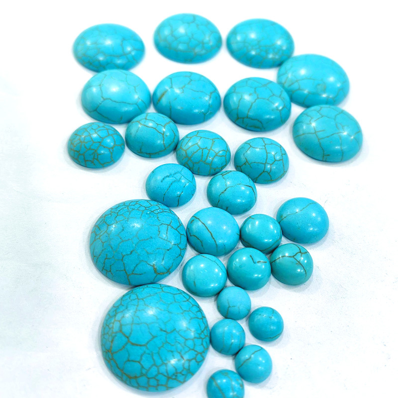 2mm绿松石半圆贴片配件圆形平底包珠半片戒面项链饰品镶嵌合金托