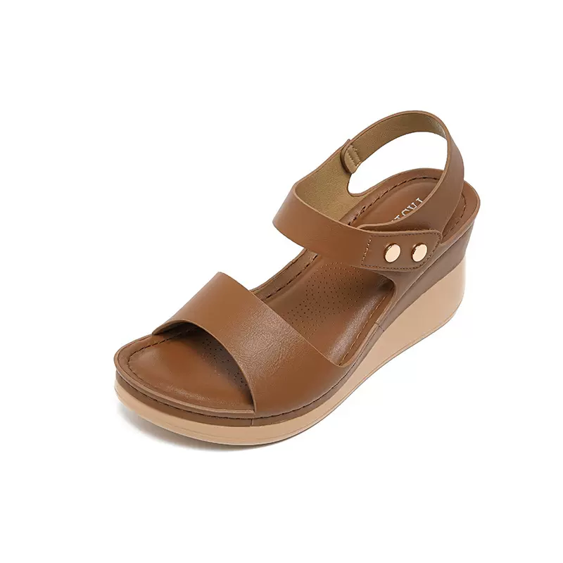 亚马逊新款2025春夏厚底凉鞋女休闲舒适大码金属搭扣凉鞋一件代发