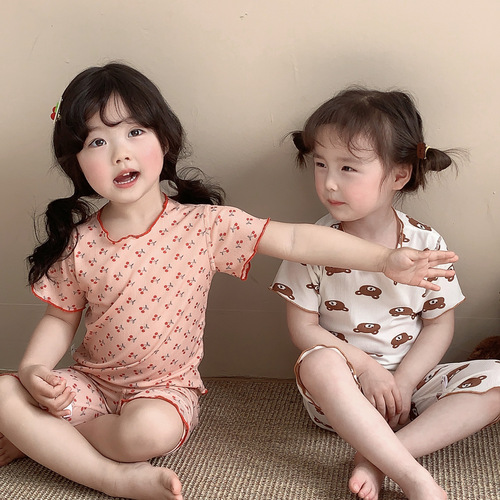 Skeleton Set Sleepwear Summer Thin Air Conditioner Suit Long Sleeve Children Ice Silk Set Spring and Autumn Base Innerwear Home Clothes