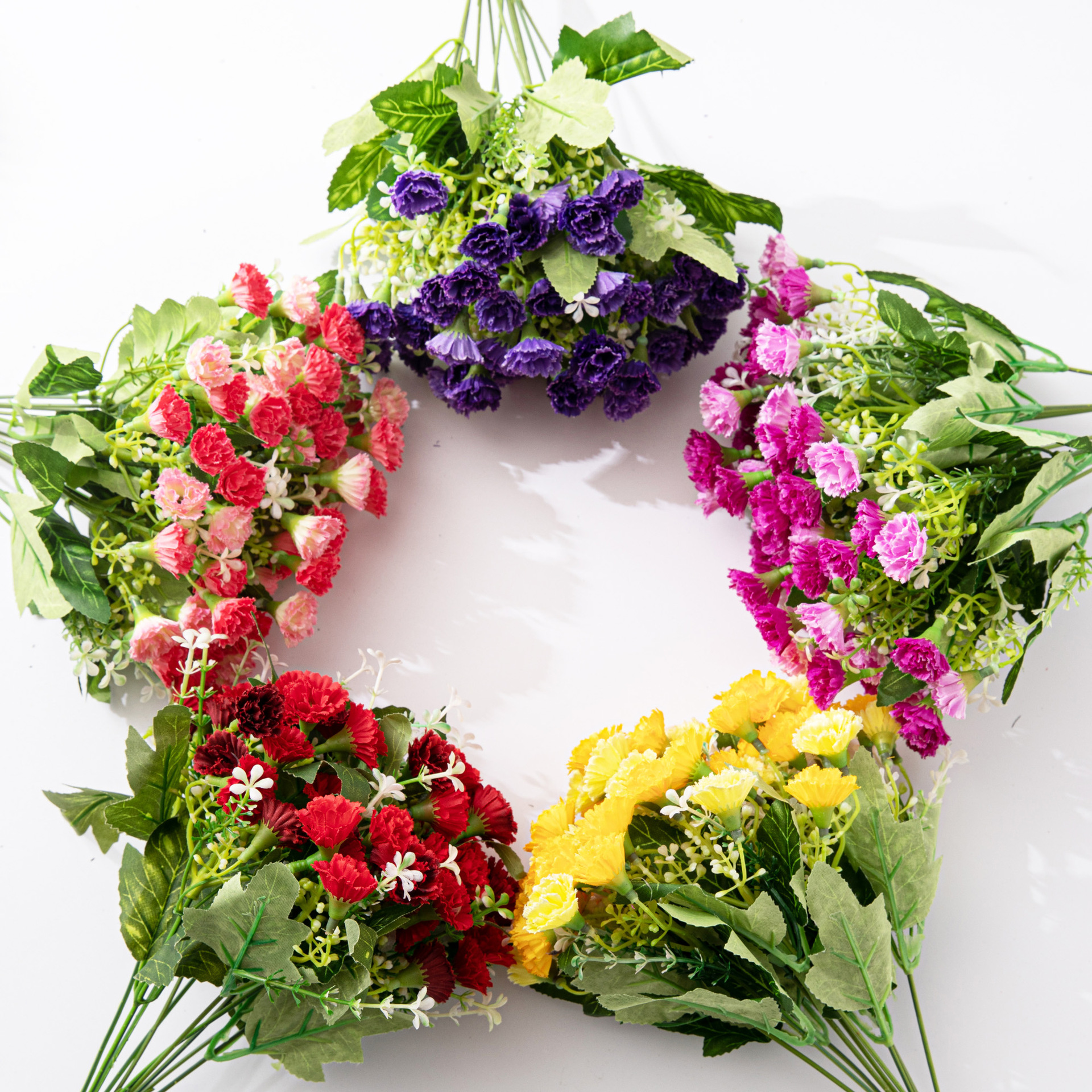 Simple flor artificial Flor de plástico verde planta decoración salón decoración fragante Clavel floral al por mayor