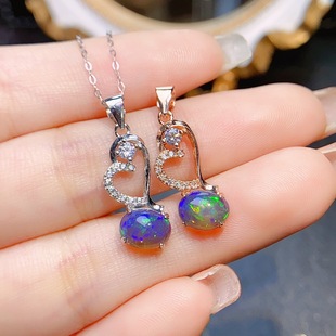 Factory wholesale explosions natural black opal pendant S925 silver inlaid main stone 6*8 hot Europe and the United States a generation