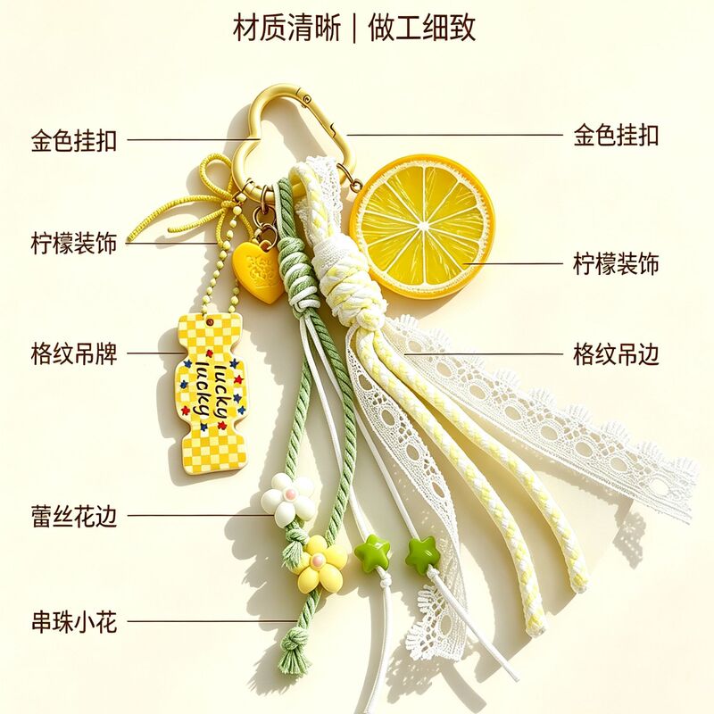 Fresh Lemon Pendant Handmade Woven Lace Tassel Keychain Bag Ornament Cute Girly Style Wholesale Fresh Lemon Pendant Handmade Woven Lace Tassel Keychain Bag Ornament Cute Girly Style Wholesale