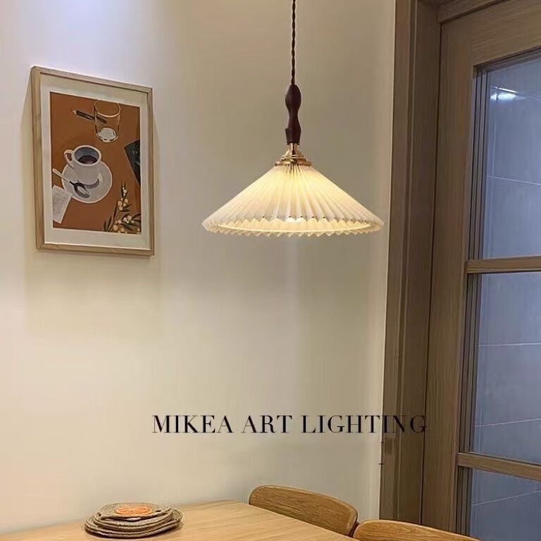 Bedroom Bedside Small Pendant Light 2024 New Model Modern Minimalist Dining Room Walnut Wood Brass Color Pleated Living Room Trendy Lamp Bedroom Bedside Small Pendant Light 2024 New Model Modern Minimalist Dining Room Walnut Wood Brass Color Pleated Living Room Trendy Lamp