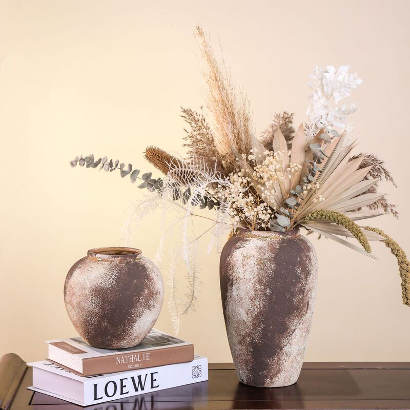 Vintage Vase Ornament for Living Room Flower Arrangement, Ceramic with a Light Luxury Feel, Wabi-Sabi Style, Zen-Inspired, Retro Chinese High Coarse Pottery Large