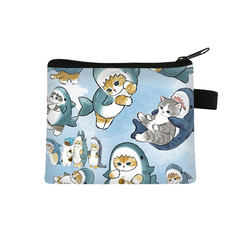 New Mofusand coin purse, cat shark leather case, children's card holder, stylish cartoon trendy portable storage bag