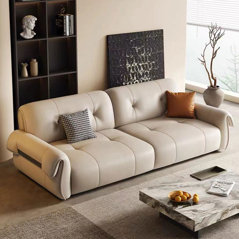 特价清仓现代简约真皮沙发客厅小户型直排三人位极简羽绒软靠沙发