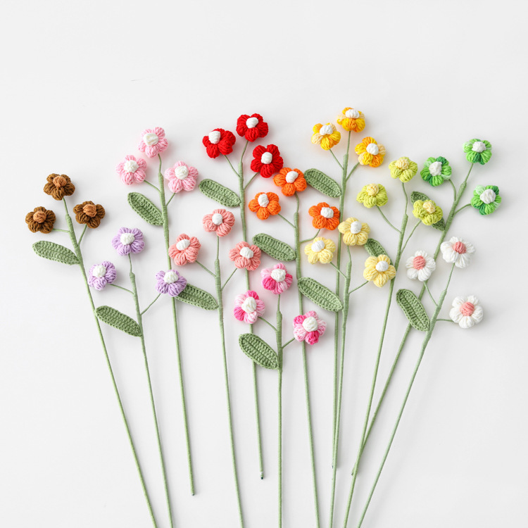 かぎ針編みの多頭パフフラワーブランチ、単色グラデーションカラーの花束、鉢植え、家具飾り、ミニマルなアクセサリー、造花|undefined