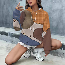 卫衣女秋冬跨境长袖帽衫3D立体印花欧美女装宽松百搭慵懒风外套