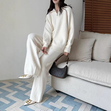 秋冬法式复古慵懒风针织套装女秋冬时尚休闲宽松毛衣开衫阔腿裤两