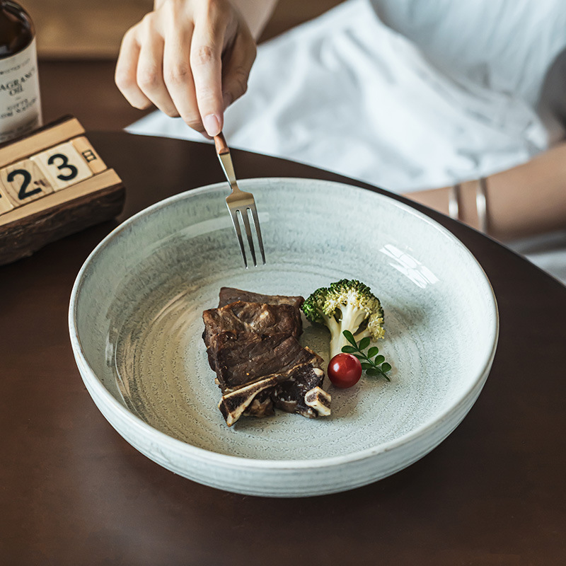 Retro simple cuenco de cerámica de anillo cubiertos domésticos cuenco práctico cuenco de platos cuenco de ensaladas cuenco de pasta cuenco