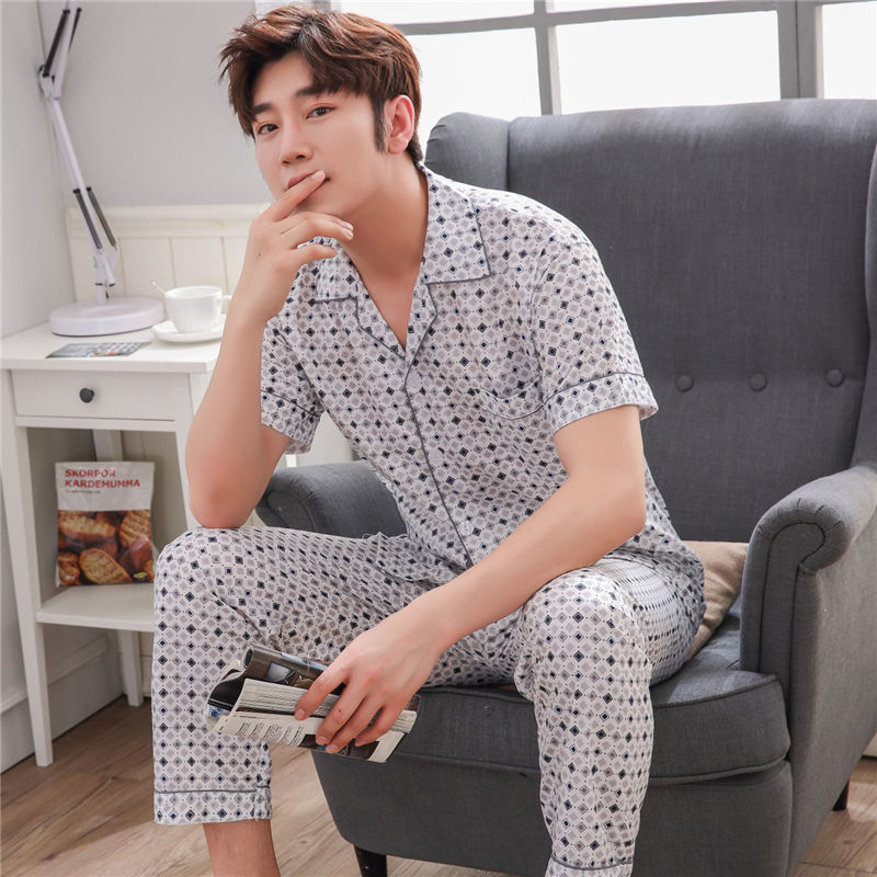 Pijamas de hombre Pijamas de manga corta de verano de algodón delgado para hombres jóvenes y de mediana edad sueltos de primavera y verano traje de desgaste para el hogar