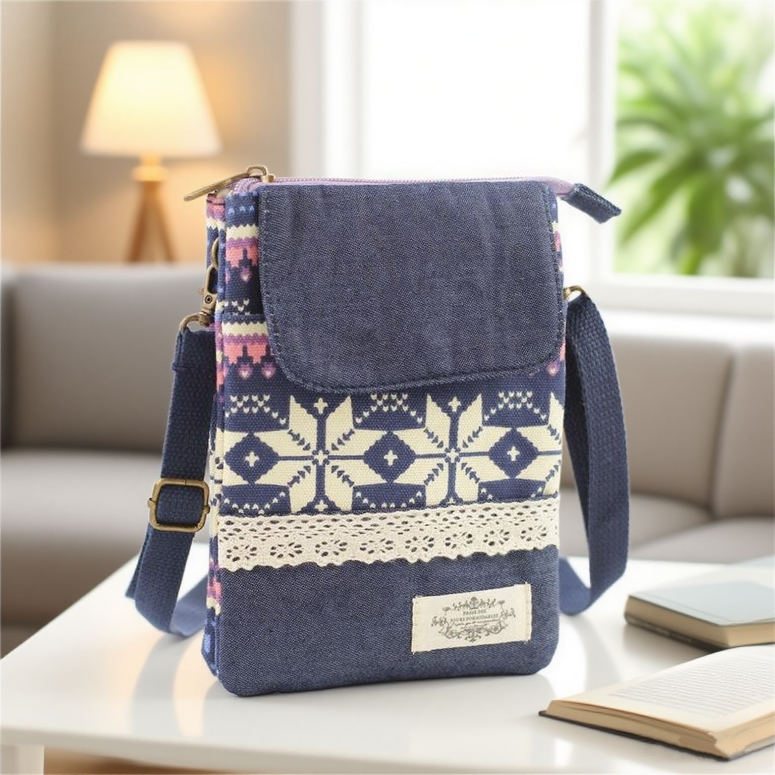 Ethnic Style Large Screen Cotton 5-Layer Cross-Body Mobile Phone Bag for Girls Cross-Body Backpack Carry-On Small Bag Wholesale One Piece Dropshipping