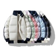 冬季男女同款棉衣宽松立领青少年韩版百搭三条杠加厚保暖潮面包服