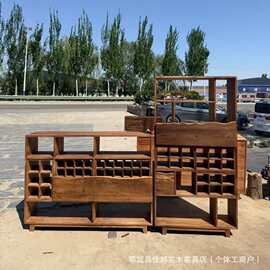 中式老榆木博古架实木餐边柜侘寂风做旧茶壶茶具置物架多宝阁木架