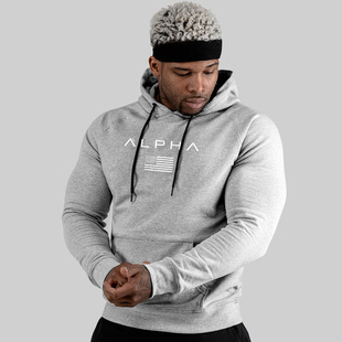 Spring and Autumn muscle fitness brothers men's casual long-sleeved hooded cotton stretch sports sweater Amazon cross-border wholesale
