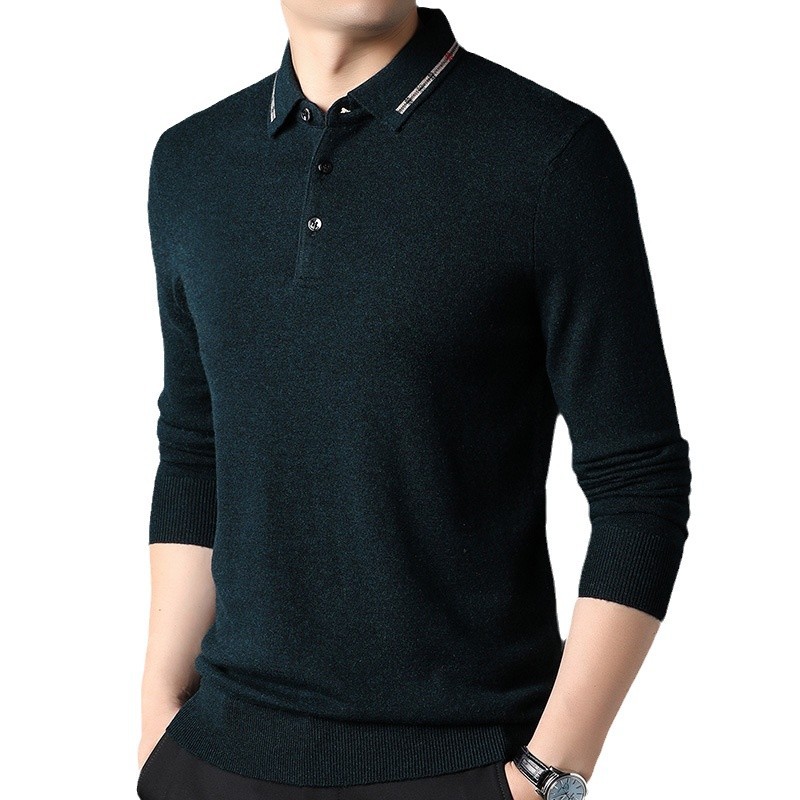 100 순수 양모 스웨터 남자 옷깃 스웨터 뉴 푸위안 스웨터 올 매치 니티드베이스 셔츠 탑
