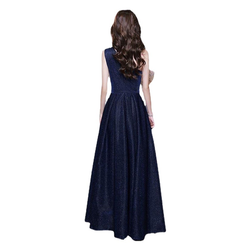 Vestido de noche azul marino para mujer 2025, nuevo, sexy, con lazo, para banquete, elegante, para anfitriona, reunión anual