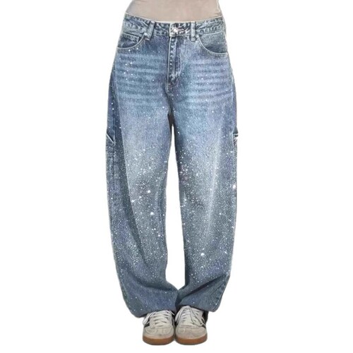 2025 Amazon temu new women's clothing European and American fashion full sky star heat diamond jeans casual long pants for women N01 
