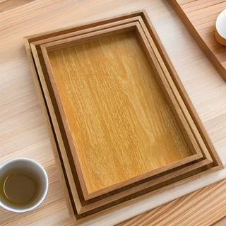 创意简约橡胶木托盘三件套家用水果盘长方形茶具茶点水杯托盘木制