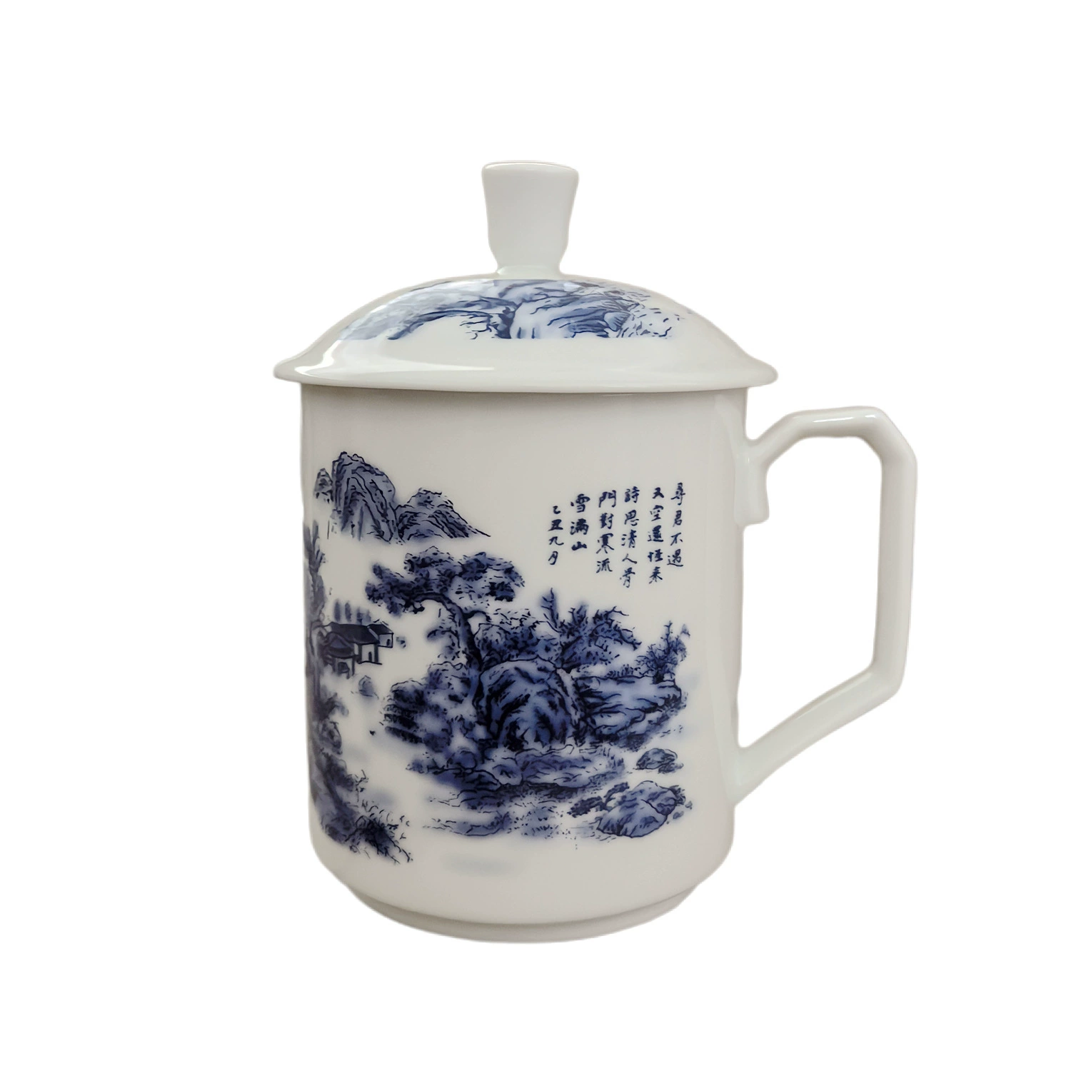 Чайная чашка Jingdezhen, керамическая домашняя водяная чашка с крышкой, китайская белая фарфоровая офисная чашка, синяя и белая фарфоровая чашка, чашка для конференций, чайная чашка