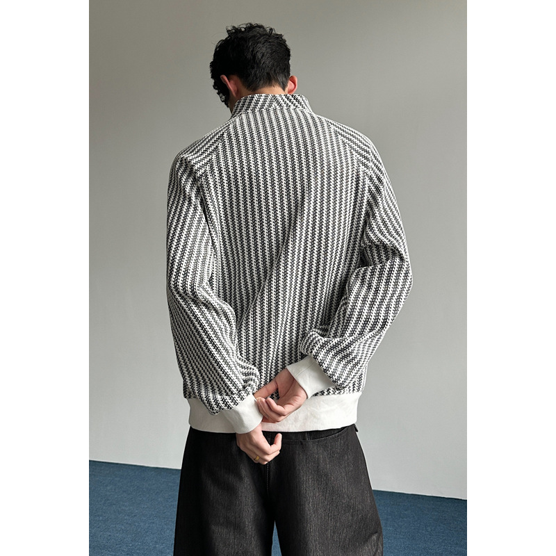 Fishbone Stripe Color-blocked -style Sweatshirt For Men And Women, Autumn High-end Design, Buttoned Henley Collar_voghion.com