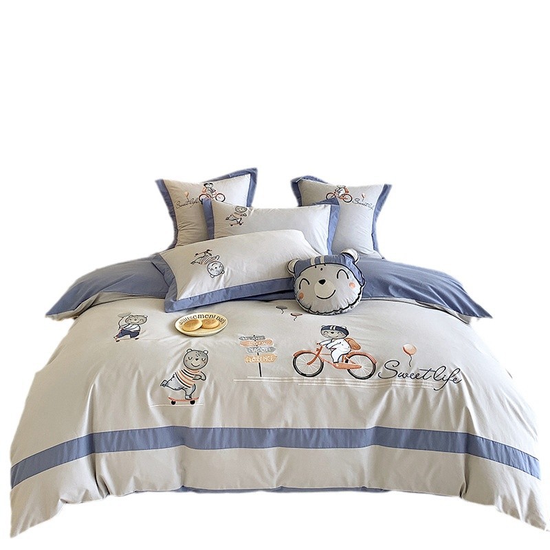 Otoño y invierno para niños 100 algodón molido cuatro piezas de dibujos animados engrosado colcha cálida sábanas de tres piezas