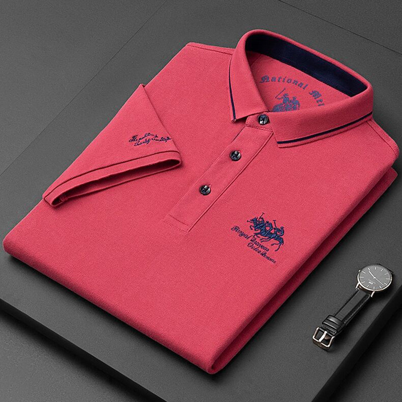 Popular ShorT-sleeved T-shirT Men's Summer New ProducT for Young and Middle-aged Men Pure Color Embroidered POLO ShirT Casual T-shirT Trendy Popular ShorT-sleeved T-shirT Men's Summer New ProducT for Young and Middle-aged Men Pure Color Embroidered POLO ShirT Casual T-shirT Trendy