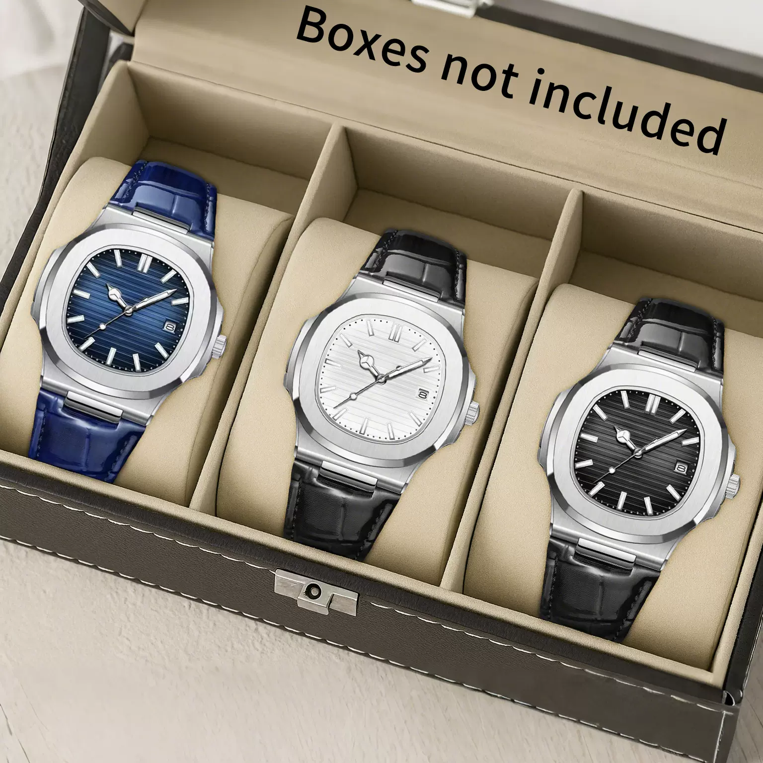 跨境圆形石英手表男士商务大气男款正品男表合金日本机械日历士表