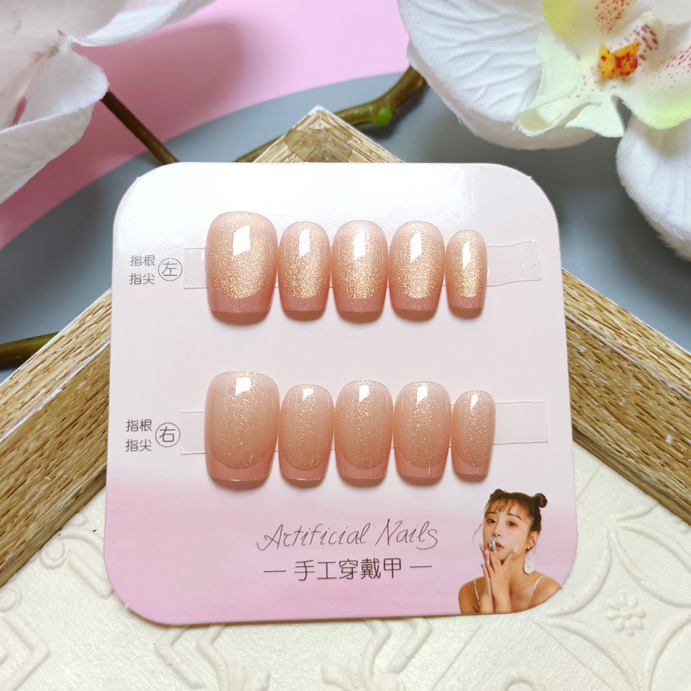 Piezas de Arte de Uñas Francesas con Diseño de Cielo Estrellado Dulce, Elegantes Pegatinas de Uñas con Efecto Ojo de Gato Blanqueadoras, 10 Piezas, Uñas Postizas Hechas a Mano